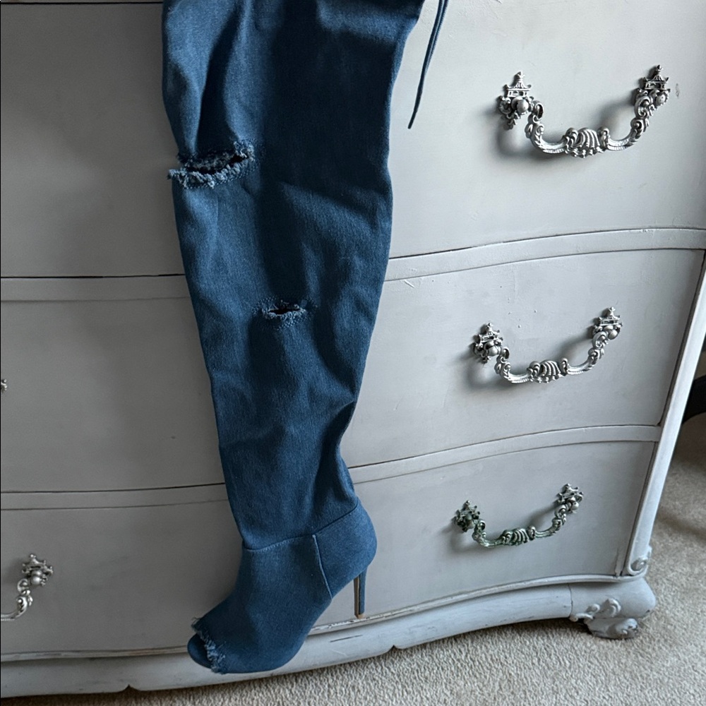 Wild Diva Blue Jean Peep Toe Boots